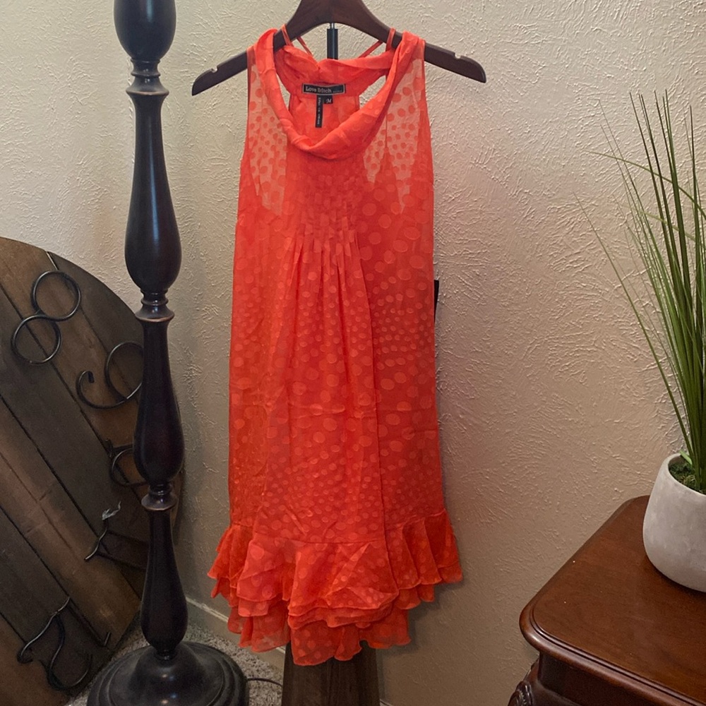 NWT Love Stitch Orange Flowy Dress with Satin under Slip Size Med